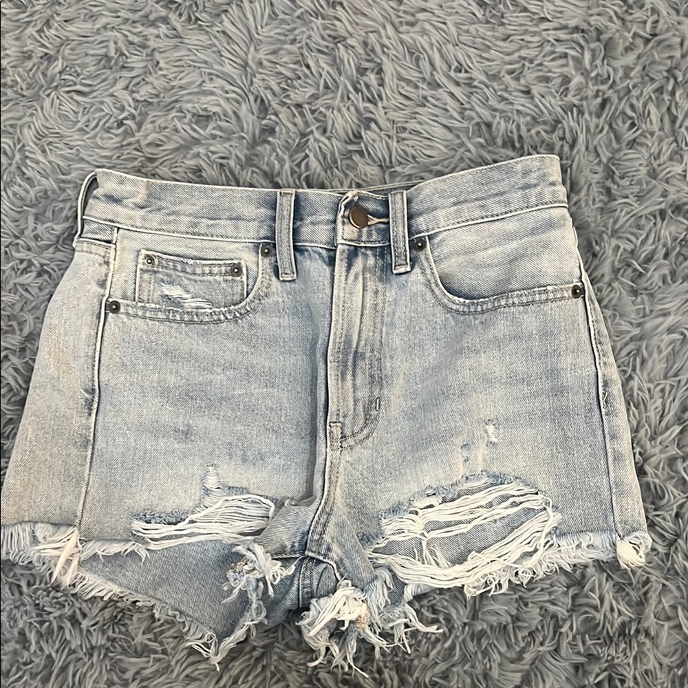 Distressed Light Blue Denim Shorts